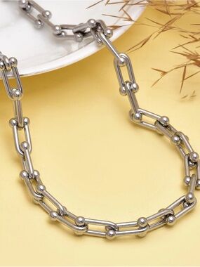 Chain Necklace U Shape Graduated Link Silver Stainless Steel Waterproof